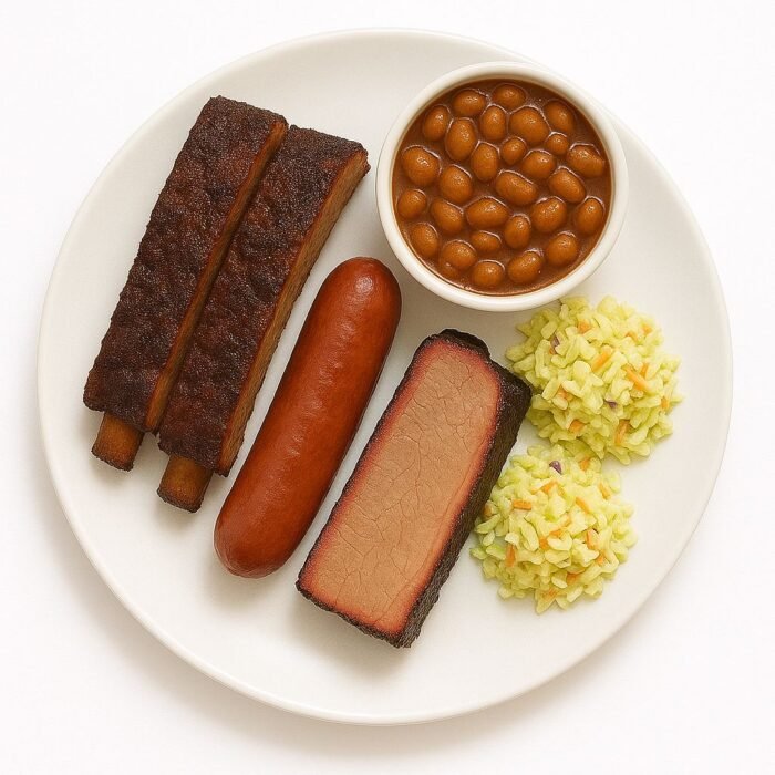 Rib, Sausage & Brisket Meal with 2 sides - Image 1