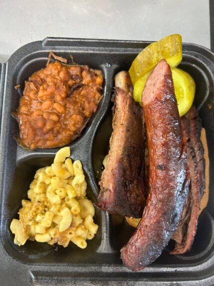 Rib, Sausage & Brisket Meal with 2 sides